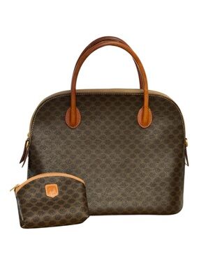 CELINE Set Macadame Dome Bag Satchel & Coin Purse VTG + COA Brown Luxury 10x12x5